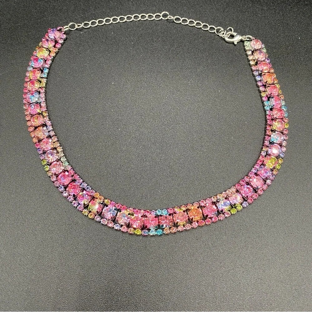 Sparkly Rhinestone Choker Gorgeous Multicoloured Rainbow Pink